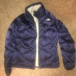Navy blue north face puffy jacket